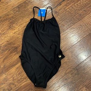 NWT Adidas Black Dawn Gold Metal Logo Trefoil Medallion One Piece Swim Suit 10